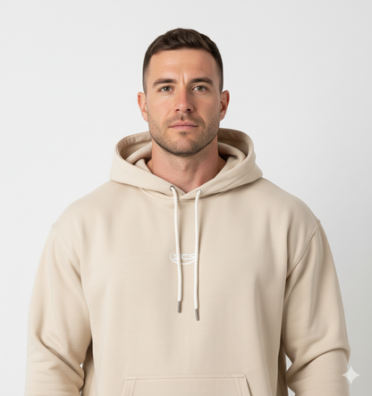 un homme port un hoodie conforable beige